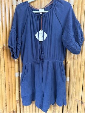 Knox Rose Navy Gauze Romper with Tassel Trim Size XXL.  NWT
